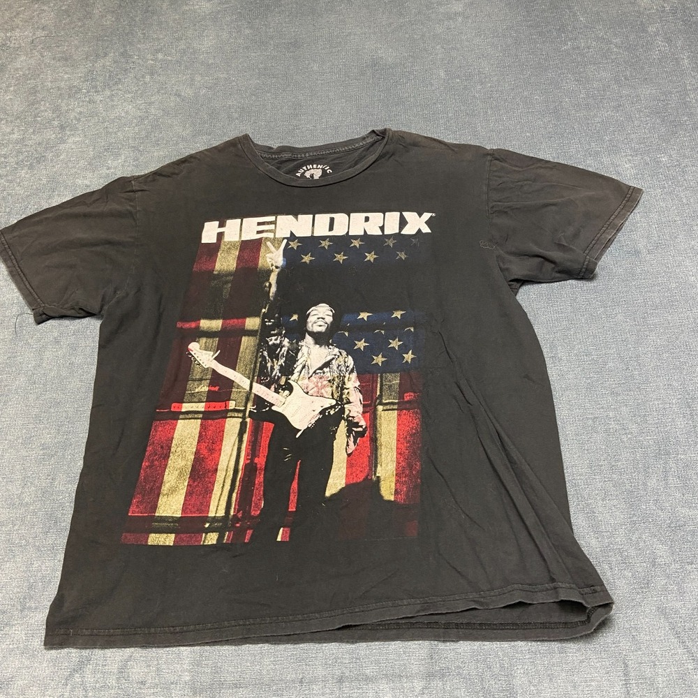 2016 Authentic Hendrix Jimi Hendrix T Shirt Mens XL Black Graphic American Flag